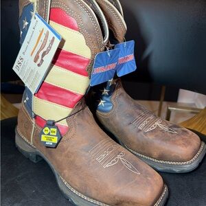 Durango 10” High Patriotic Brown and Red Women’s Boots Sz 9.5M Steel Toe New!